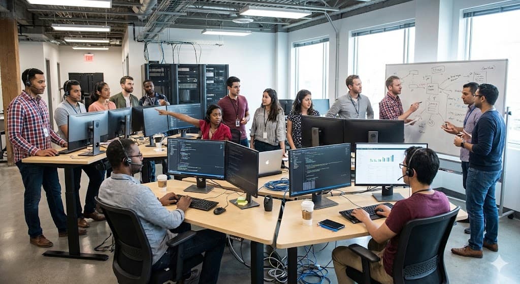 Team working on computers